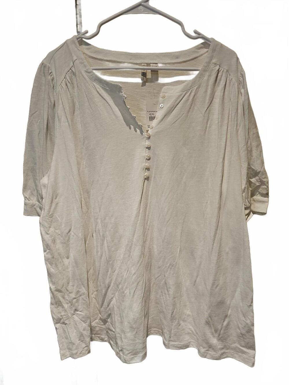Cato Women's Plus 18/20 White Tee Button Up Pleated Sleeve